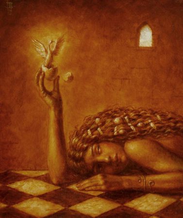 Jake Baddeley - Out of the Nest / Letting Go - oil on panel - 30 x 25 cm - 2012 - SOLD