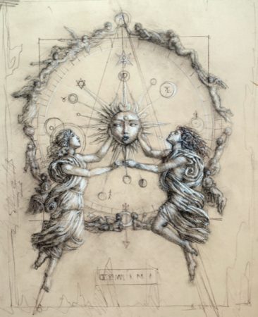 Jake Baddeley - Gemini - chalk and pen on paper - 60 x 35 cm