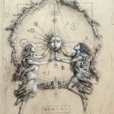 Jake Baddeley - Gemini - chalk and pen on paper - 60 x 35 cm - 2014