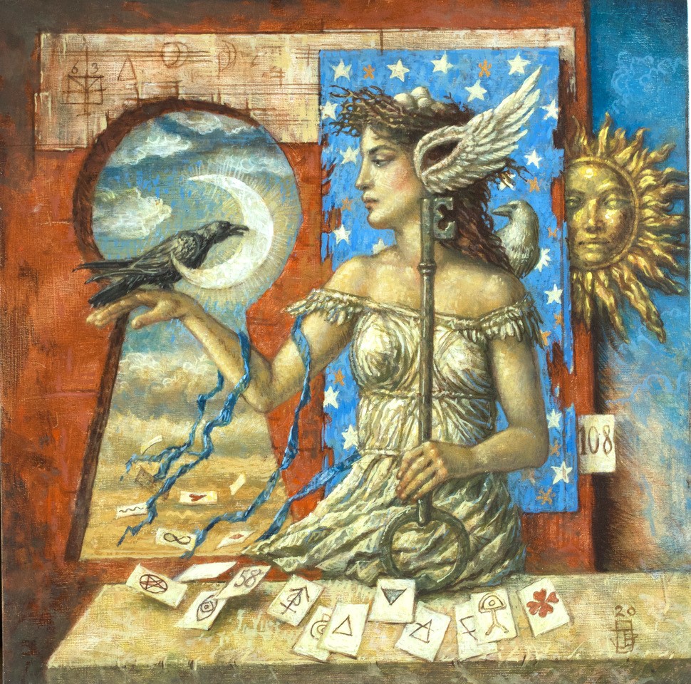 Jake Baddeley - The Raven's Gift - oil on wood - 30 x 30 cm - 2020 - commission