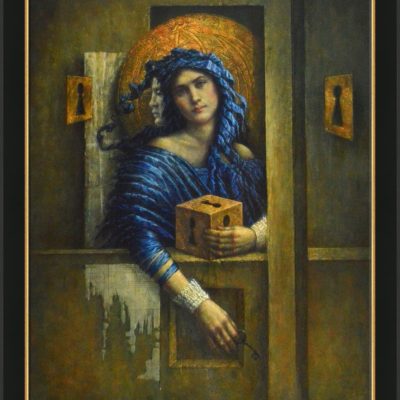 Jake Baddeley - Out of the Box - oil on wood panel - 80 x 60 cm - 2020 - framed