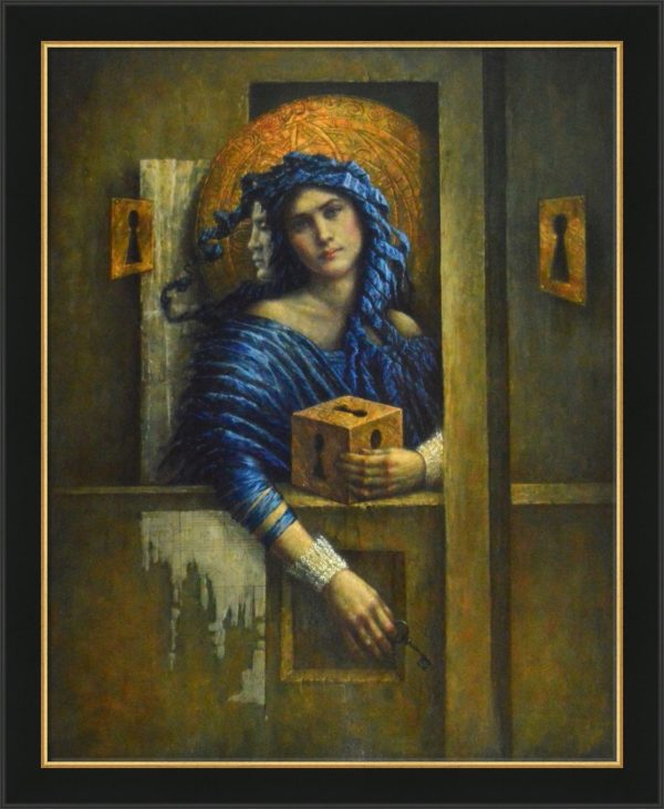 Jake Baddeley - Out of the Box - oil on wood panel - 80 x 60 cm - 2020 - framed