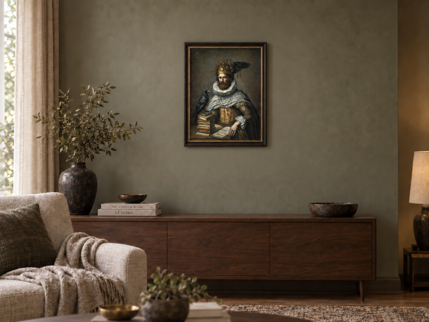 Jake Baddeley - King of Crows - oil on panel - 60 x 50 cm - framed in room
