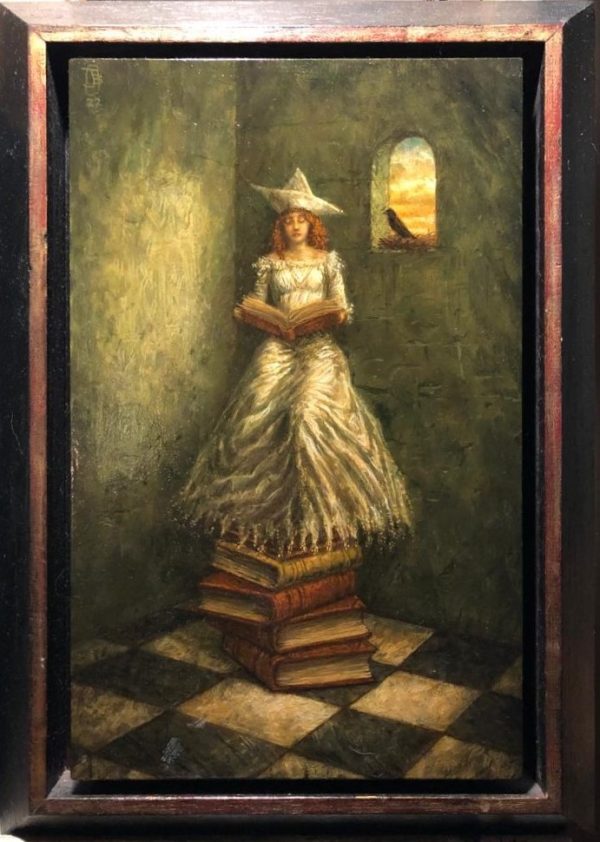 Jake Baddeley - Ex Libris - oil on panel - 22 x 35 cm - with frame