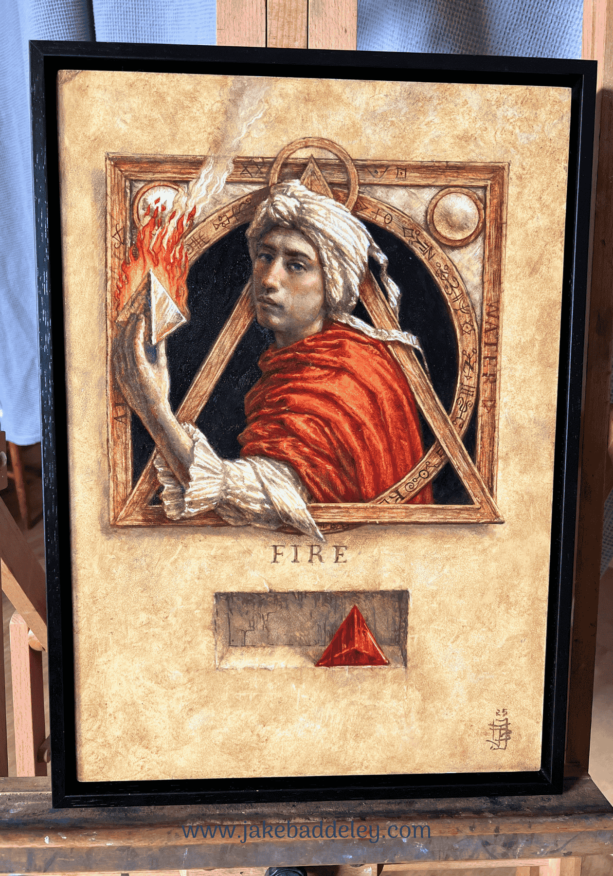 Jake Baddeley - The Elements - Fire - oil on panel - 50 x 35 cm - 2025 - on easel