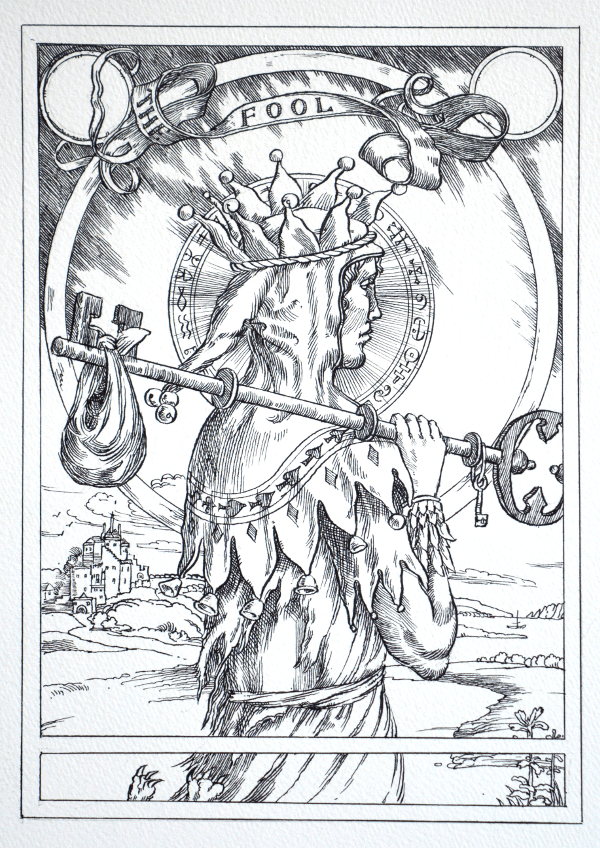 Jake Baddeley - Tarot - 0 - The Fool - ink on paper - 2020 Jake Baddeley - Tarot - 0 - The Fool - ink on paper - 2020