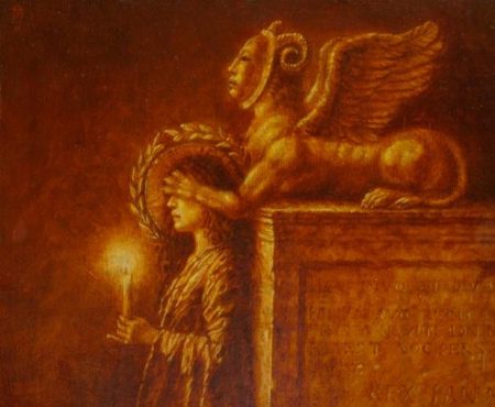 Jake Baddeley - The Riddle - oil on wood - 25 x 30 cm - 2012